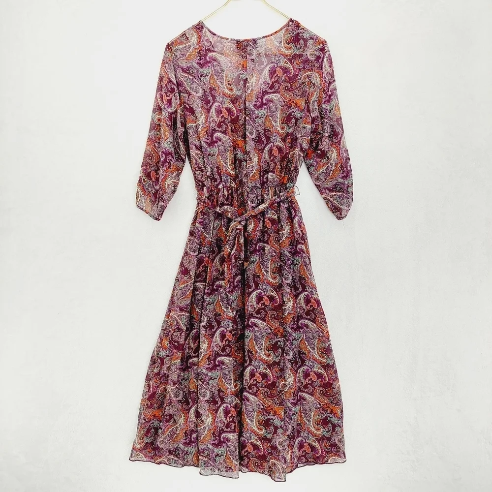 Stella & Julie Multicolor Polyester Paisley Print Flared Midi Dress 6840 - Picture 4 of 7